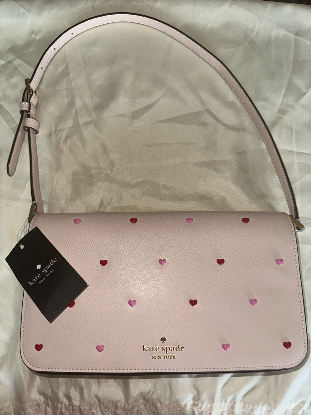 NWT Kate Spade Pink Heart-Studded Shoulder Bag Read all details